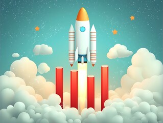 Rocket Launching for Growth Chart, Sky.