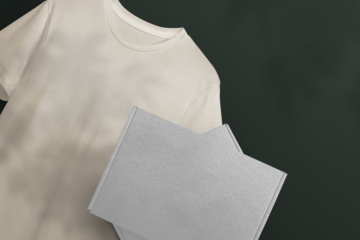 Paper box packaging mockup png with t-shirt for clothing brands