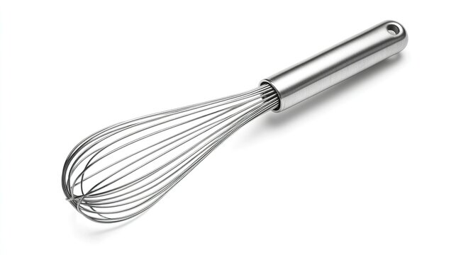Stainless Steel Wire Whisk with Comfortable Handle, Perfect for Beating Eggs and Mixing Ingredients, Isolated on White Background
