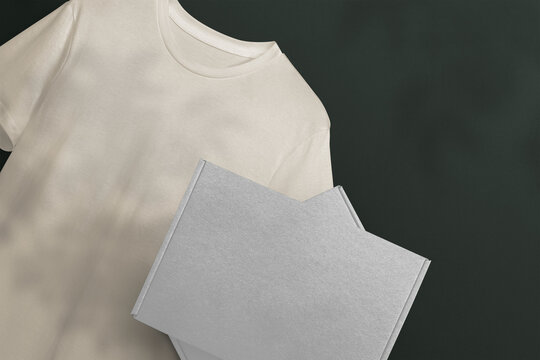 Paper box packaging mockup png with t-shirt for clothing brands