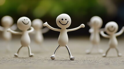 Obraz premium Silhouetted Stick Figure Man Dancing Joyfully, Capturing the Essence of Playful Movement and Rhythm