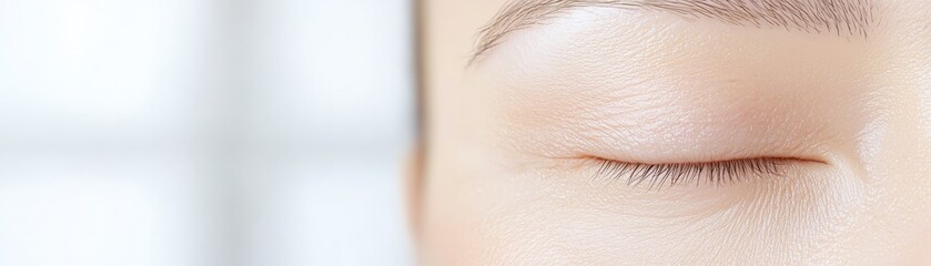 Fototapeta premium Radiant Beauty and Skincare for a Glowing Self-Care Routine, Closed eye with delicate eyelashes, conveying calm and serenity.