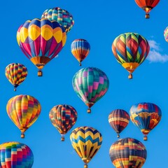 Obraz premium Colorful Hot Air Balloons in Clear Blue Sky During Daytime Festival Celebration in Scenic Landscape