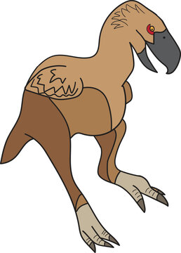 Artwork of an extinct Terror Bird with brown and tan coloration, predatory features