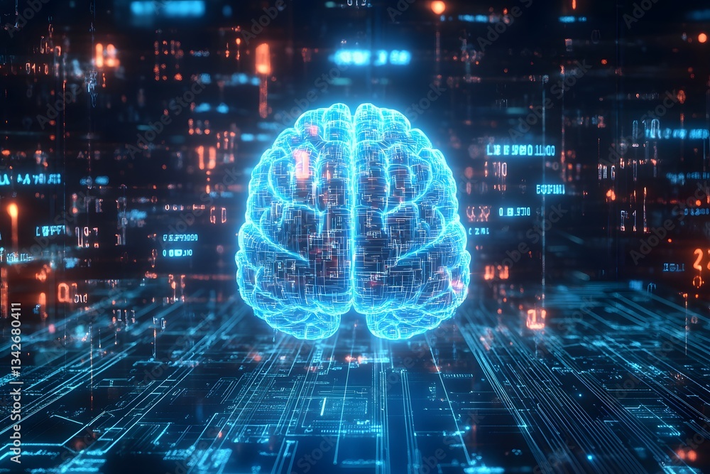 Poster neural network digital brain advanced ai and machine learning symbol