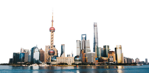 Shanghai city skyline png border, transparent background