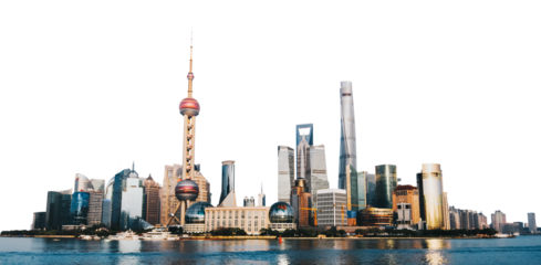 Shanghai city skyline png border, transparent background
