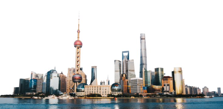 Shanghai city skyline png border, transparent background