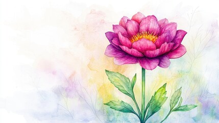 Fototapeta premium Sunrise of Opportunity as a Vibrant Watercolor Peony Unfurls its Petals Mirro Growth and Blossoming Success Potential
