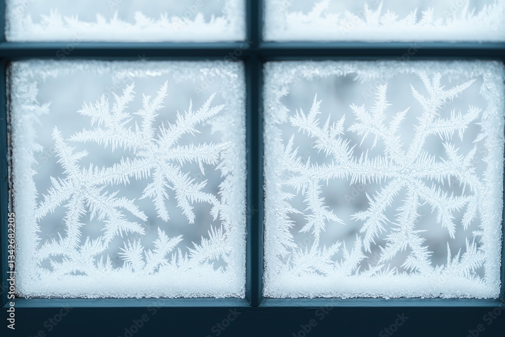 Aufkleber remote location distance concepts. frosty window with delicate ice patterns and textures.