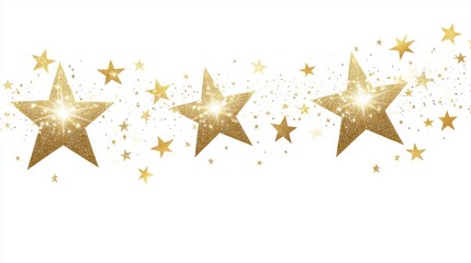 Sparkling gold stars on white background for festive celebration design