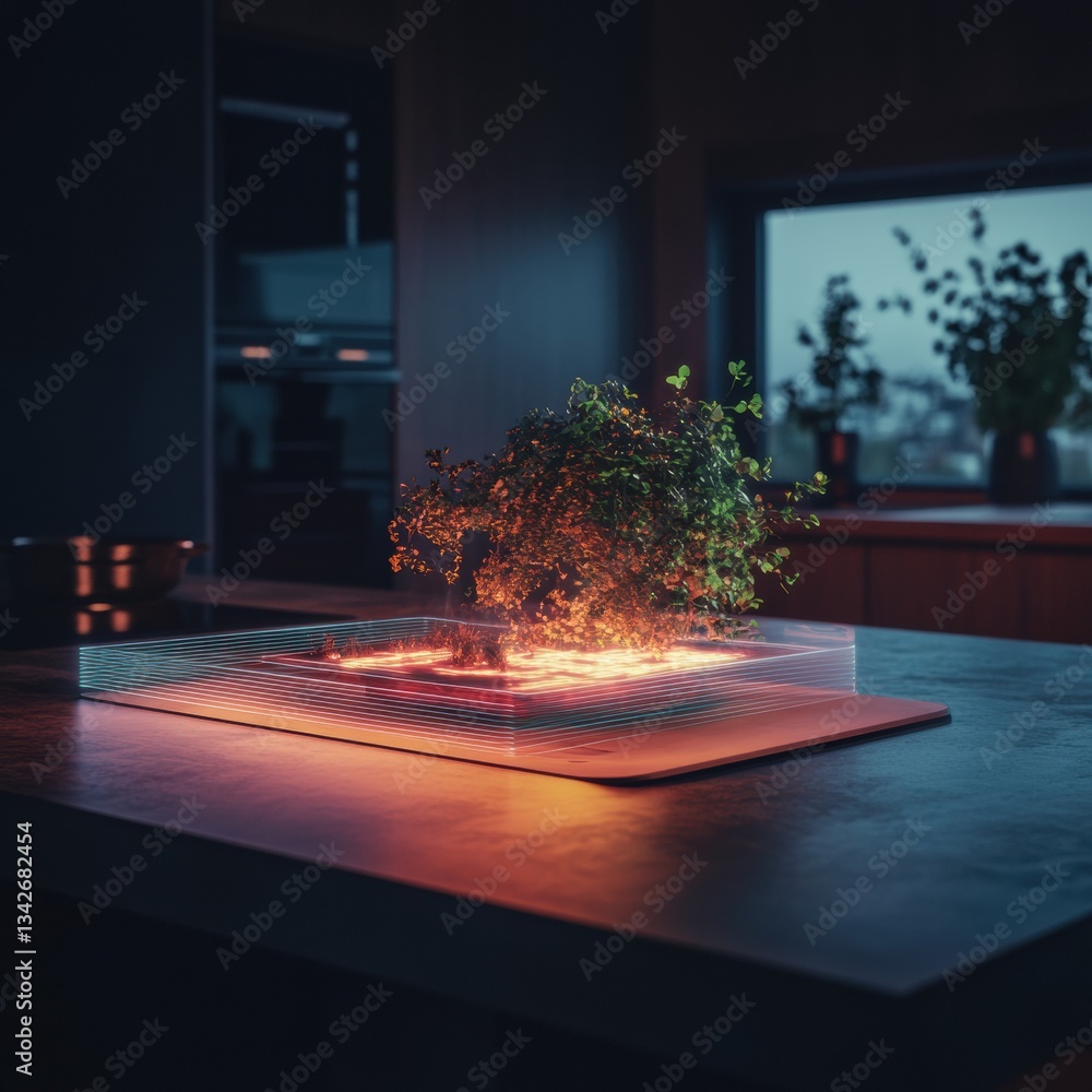 Aufkleber Immersive Digital Botanics Luminescent Interactive Plant Display Exploring Sensory Tech, Biophilic Design, and Next-Gen Environmental Visualization