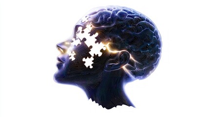 Fototapeta premium Mind Puzzle Human Head Profile with Jigsaw Pieces Brain Mental Health Cognitive Proces
