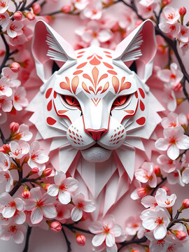catlike head surrounded by flowers