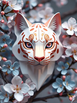 catlike head surrounded by flowers