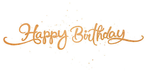 Happy birthday png, gold glittery calligraphy digital sticker in transparent background