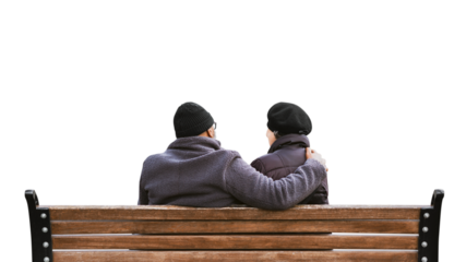 Png couple on bench border, transparent background