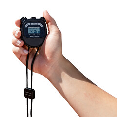 Hand holding stopwatch png on transparent background