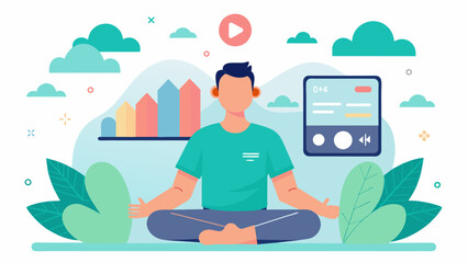 A breathing exercises app that uses visuals and audio cues to guide users through different breathing techniques for stress relief.. Vector illustration