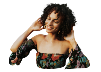 Beautiful curly-haired woman png sticker, transparent background