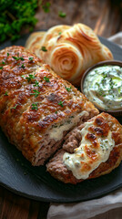 Greek bifteki with melted feta cheese