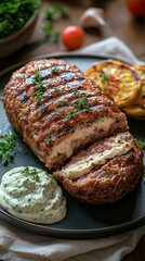 Greek bifteki with melted feta cheese