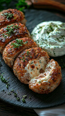 Greek bifteki with melted feta cheese