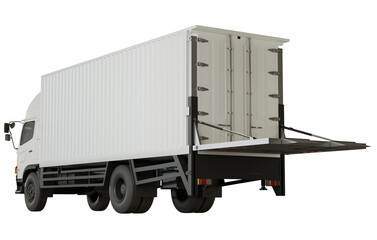white truck container open tailgate back view 3d render