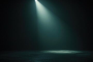 Dark background, spotlight shining down on the ground, dark green color scheme