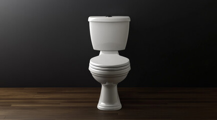 White toilet bowl on a black background, front view, isolated., high quality, multi-detail, HD, 8K, --no text fonts letters watermark words typography slogans signatur --ar 128:71 --v 6.