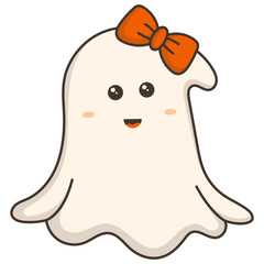 Cute Halloween Ghost Character. Vector Cartoon Illustration.