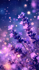 A purple flower with a purple background. The flower is surrounded by a lot of light and it looks like it's in a dream