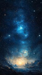 Naklejka premium Cosmic Sunrise: Alien Landscape.