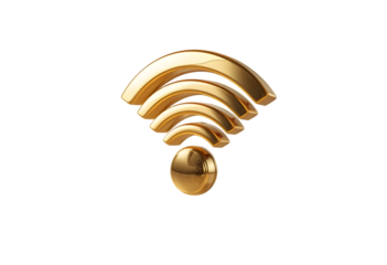 Golden wifi signal icon on black background for wireless internet connection and network technology transparent background