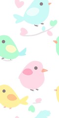 Many pastel colored birds, seamless collage patterns


