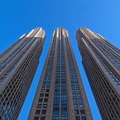 Obraz premium Skyscrapers for City, Blue Sky, Low Angle.