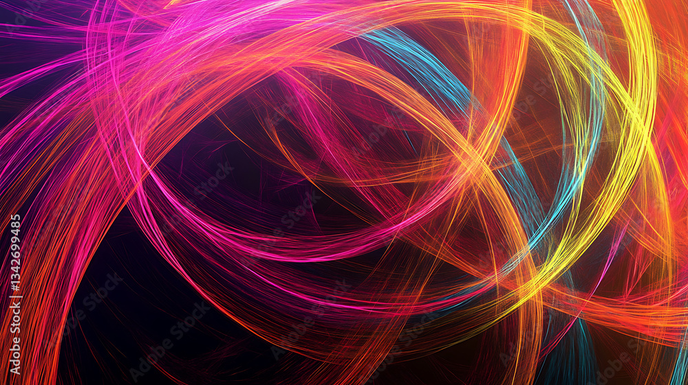 Fototapete a vibrant abstract image featuring swirling lines in various colors against a dark background, creat