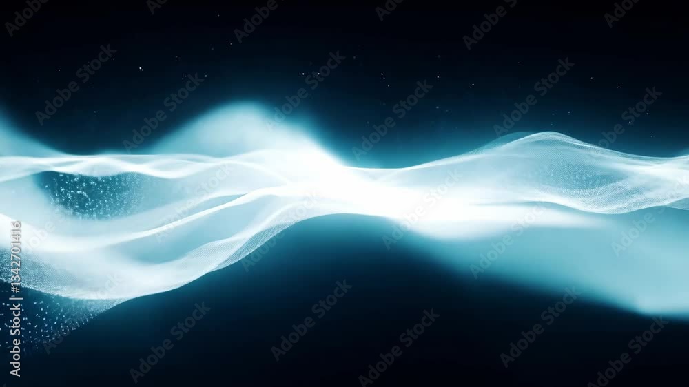Poster abstract glowing waves with sparkles in dark background for video overlays