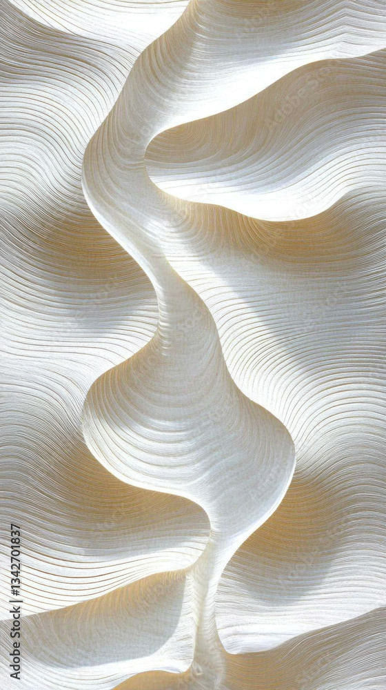 Poster the image is a white and black abstract painting of a wave. the wave is made up of many small lines 