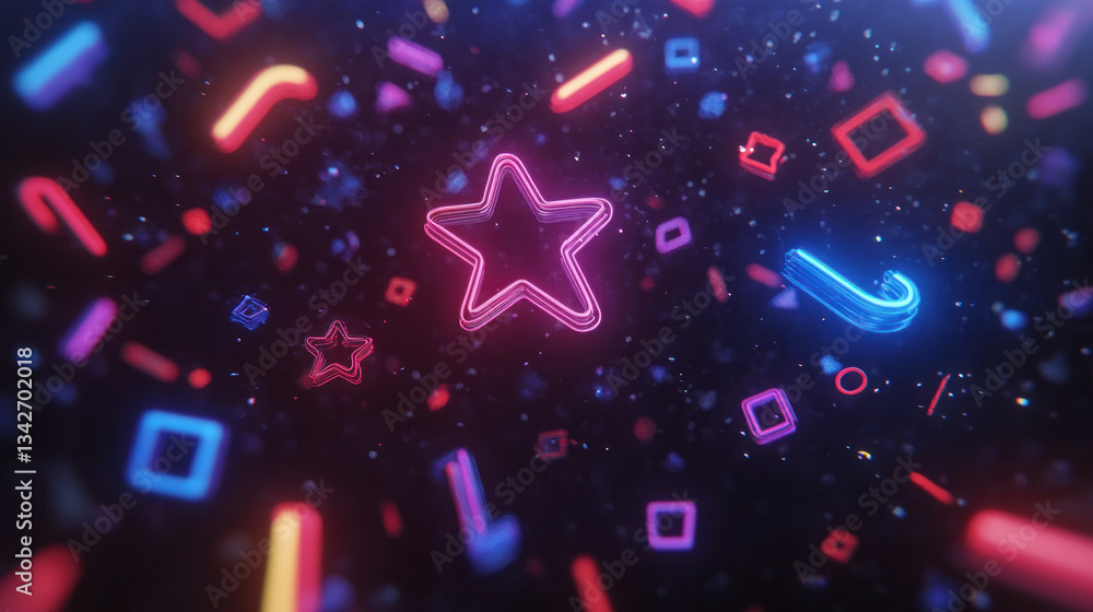 Poster a colorful star is surrounded by a variety of shapes and letters. the image has a playful and whimsi