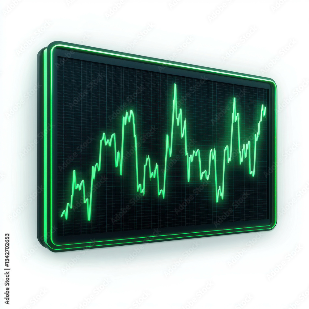 Poster digital display of stock market trends with green graph on modern background