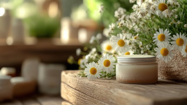 A soothing elixir of nature, crafted with chamomile flowers, organic ingredients, and a gentle touch, promising to nourish and rejuvenate the skin.
