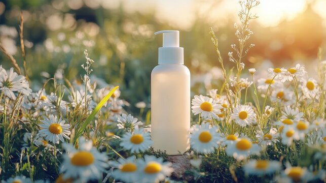 A soothing elixir of nature, crafted with chamomile flowers, organic ingredients, and a gentle touch, promising to nourish and rejuvenate the skin.