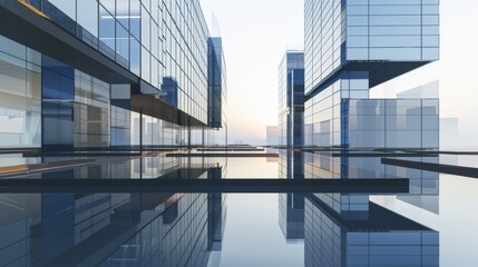Stunning 3D Render: Mesmerizing Morning View of a Perspective Glass Building