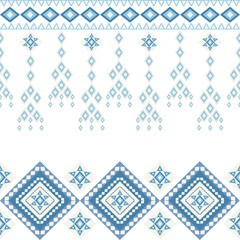 Blue ethnic boho seamless pattern. Geometric Native American. Navajo Style. Aztec ornament. Tribal pattern. Folk motif. Ideas for wallpaper, textiles, tiles, pottery, and backgrounds.