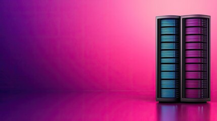 Fototapeta premium Cloud technology database backup and hybrid computing concept. Modern data storage server in vibrant colors against a stylish gradient background.