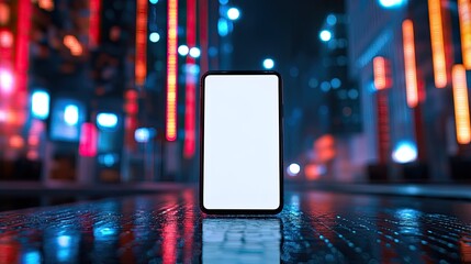 Blank Phone Screen for Neon City Night.