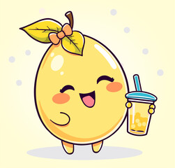 Lemon drink cartoon style cute kawai 