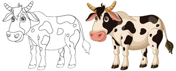 Cartoon Cow Illustration and Outline