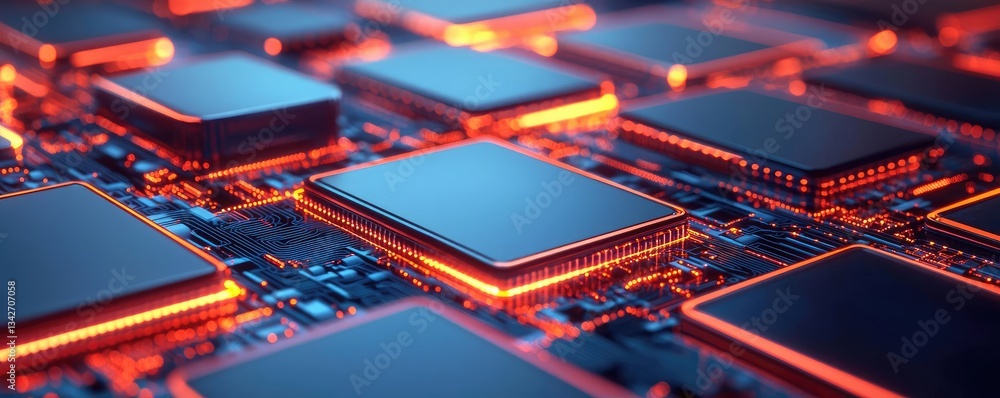 Aufkleber cloud technology in hybrid and private data computing concept. close-up view of glowing computer chi